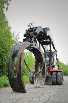 Svetruck TMF 25-18 Forest Industry Logstacker. Industrial Equipment for Sawmill Log Loading. Illustrative Editorial Content. 