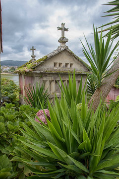 Ancient horreo in Combarro, a parish belonging to the municipality of Poio in Pontevedra, Galicia, Spain, Europe.