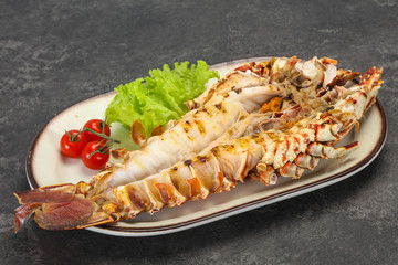 Grilled crayfish in the plate