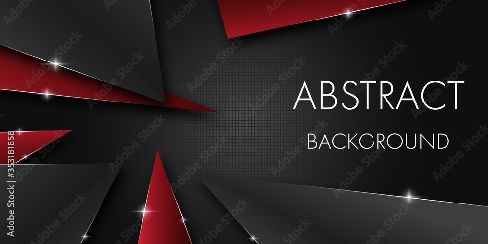 Poster abstract red and dark grey triangle background with silver stroke and sparkle effect.