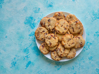 Date cookies. Arabic sweets on the blue surface