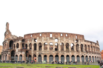 Naklejka premium The Colosseum or Coliseum, also known as the Flavian Amphitheatre, an oval historic amphitheatre in the centre of Rome, Italy.