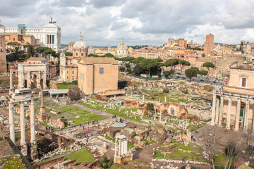 Fototapeta na wymiar Ruins of the Palatine Hill, one of the most ancient parts of the city and has been called 
