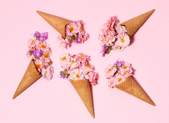 Ice cream cones with beautiful flowers