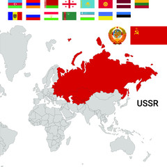 Map of USSR with flags