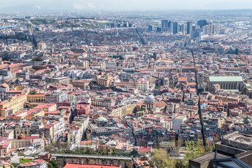 Fototapeta na wymiar Aerial view of Historic center of Naples with Spaccanapoli Street