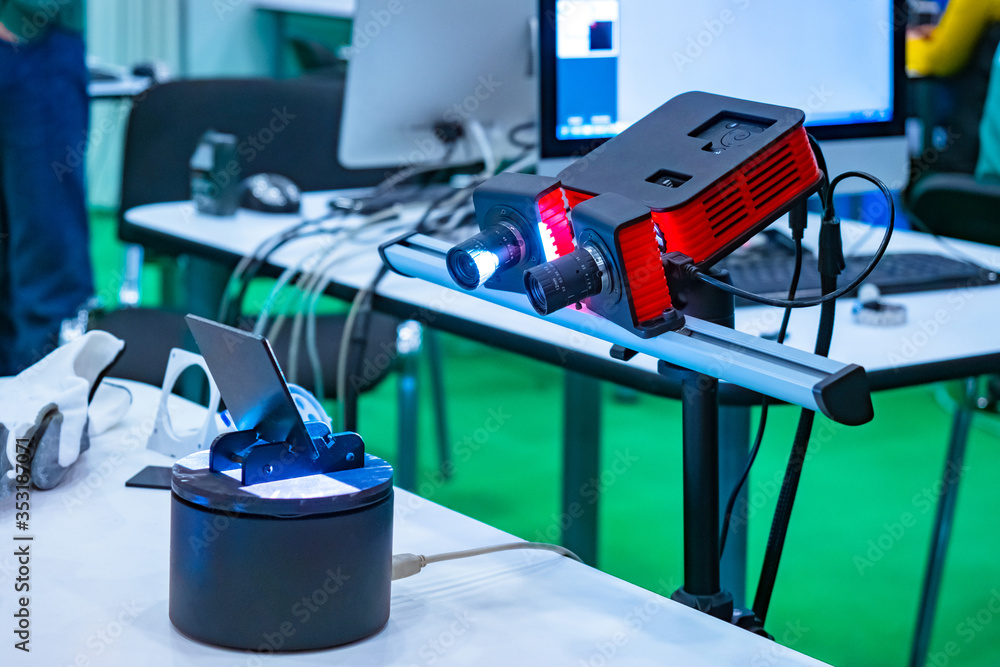 Poster 3d scan. reverse engineering. equipment for scanning three-dimensional models. 3d engineering scanne