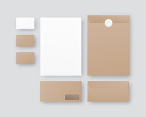 Business stationery mockup with envelopes, paper, business cards. Corporate identity template set. Mockup isolated on grey background. 