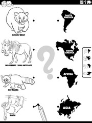 Obraz premium join animals and continents game coloring book page
