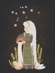 horoscope Aquarius. Zodiac sign and moon phases. astrology and stars. female portrait