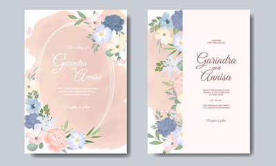 Fototapeta na wymiar Elegant wedding invitations card template with colouful floral and leaves Premium Vector