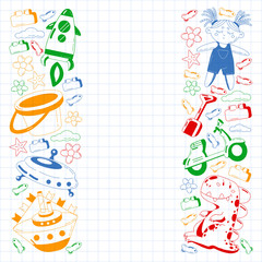 Children online education. Kindergarten vector pattern with toys.