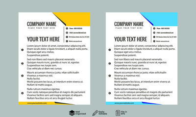 Creative White letterhead CV template with Yellow and Blue details Free EPS Vector Design And Editable
