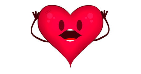 Illustrated heart with an expression of surprise, or despair. Character of a heart with open mouth, open eyes and hands to the head. Health concept. 