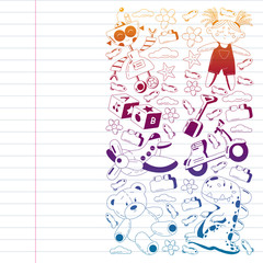 Children online education. Kindergarten vector pattern with toys.