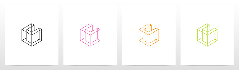 Cubic Wireframe Letter Logo Design U © recehan