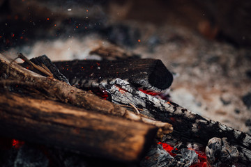 coal burning in a fire