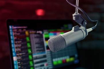 for radio stations: microphone in radio studio