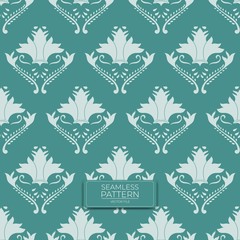 damask pattern design. Baroque seamless pattern cyan damask background vector 