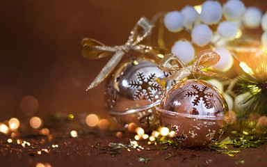 Christmas and New Year holidays composition on white marble background top view.