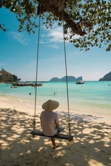 Man with a typical asian hat, Koh Phi Phi, Thailand
