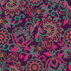 Fototapeta na wymiar floral vector illustration in damask style. Seamless background