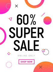 Super Sale banner 60 percent offer promotion. Vector promo SALE design poster
