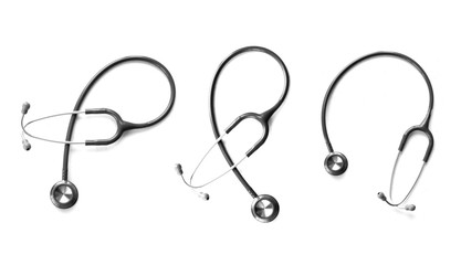 Set stethoscope for medical isolated on white background

