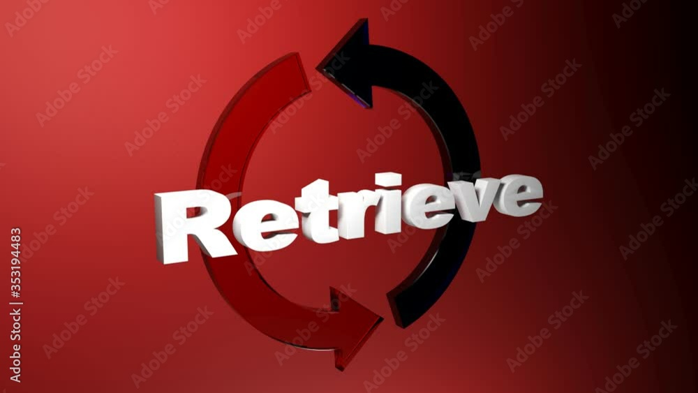 Poster the write retrieve in front of a blue and a red rotating arrows, on red background - 3d rendering vi