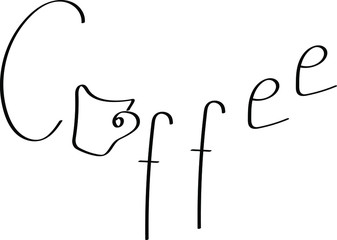 Obraz premium Coffee hand drawn word with cup, lettering for coffee shop. Perfect for coffee shop, cafe menu, logo and other. 
