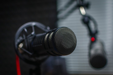 For radio stations and podcaster: background with professional microphone