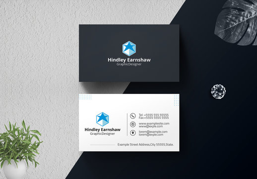 Black and White Business Card Layout with Blue Accents