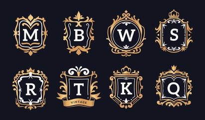 Monogram logos. Luxury calligraphic elegant gold identity ornament for restaurant, hotel brand and jewelry boutique vector template