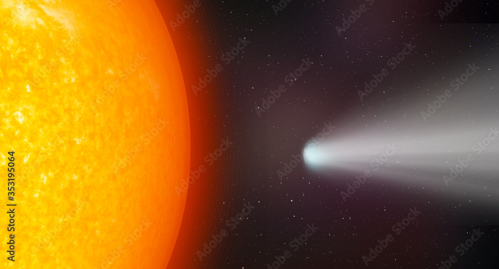 Poster comet on the space with our star is sun 