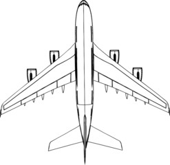 Commercial passenger plane straight top view vector.