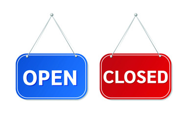 Label blue open and red closed used for hanging. vector illustration