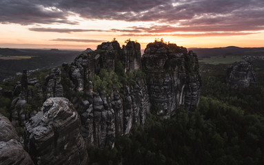 sunset in saxon switzerland, saxony, germany