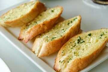 close-up dish of garlic breads,launch