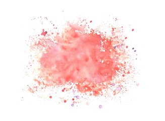 Vector red watercolor background with pink splashes isolated on white background, stock vector illustration for design and decor, banner, postcard, card