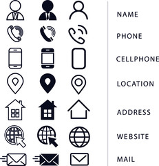 Icon set pack. Contact information icons for business cards and websites. vector editable. eps 10