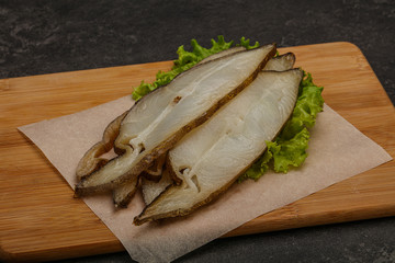 Delicous smoked halibut slices snack