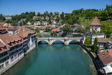 Fototapeta na wymiar A View from Nydeggbrücke towards Untertorbrücke in Bern Switzerland