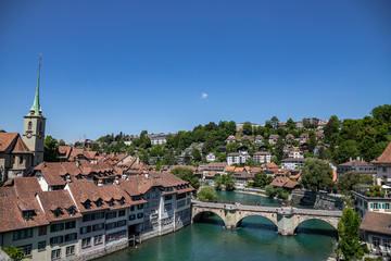 Fototapeta na wymiar A View from Nydeggbrücke towards Untertorbrücke in Bern Switzerland
