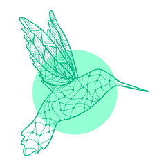 Hand drawing outline green mint birds for logo design. Zentangle style hummingbird vector illustration isolated on white background.