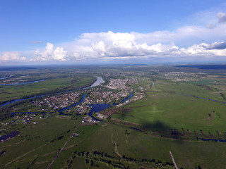 Aerial view of the saburb landscape (drone image).  Near Kiev