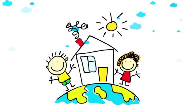 people standing outside their home over the surface of the earth suggesting they cant stand the heat provoked by climate change and the greenhouse effect