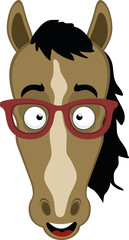 Vector illustration of the face of a cartoon horse with glasses