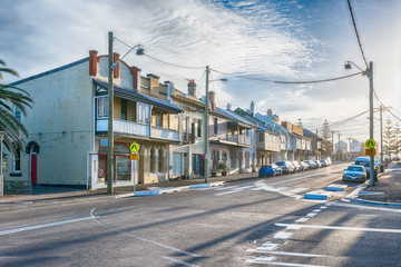 Fototapeta na wymiar Scenic Small Town Street at Dawn, Newcastle, New South Wales, Australia