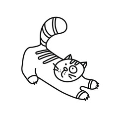 The cat runs away in fright. Vector image in the style of the sketch. Isolated on a white background.