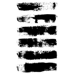 Set of black ink horizontal hand drawn brushes. Abstract isolated grunge lines, or stripes. Vector illustration.	